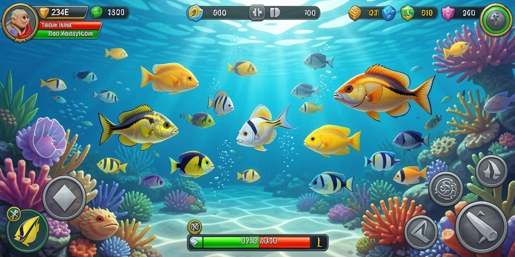 Tampilan gameplay 234E dengan aksi tembak ikan yang seru.