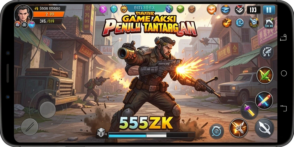 Tampilan gameplay mendebarkan dari <strong>555ZK</strong> saat karakter bertarung.