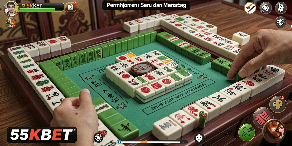 Screenshot permainan Mahjong 55KBET menampilkan gameplay yang seru.