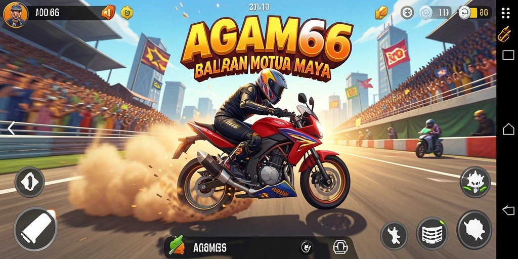 Tampilan gameplay AGAM66 yang penuh aksi dalam balapan motor.