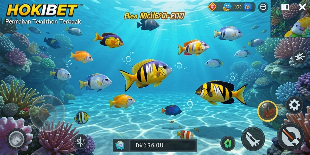 Tampilan gameplay HOKIBET yang menarik dalam menangkap ikan.