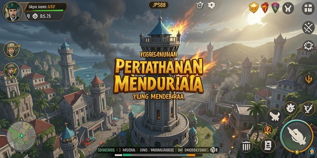Screenshot utama JPS88 menampilkan aksi menara bertahan melawan gelombang monster.