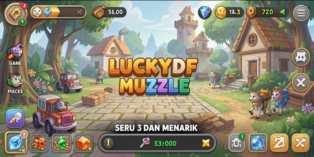 Tampilan gameplay <strong>LUCKYDF</strong> yang menarik saat mencocokkan elemen Match-3.