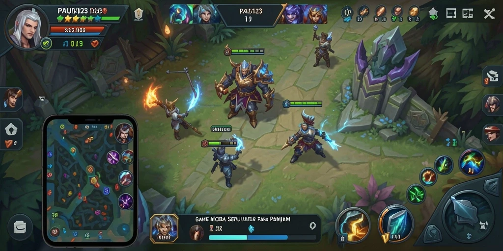 Tangkapan layar PAUS123 menampilkan momen aksi intens dalam pertandingan MOBA.