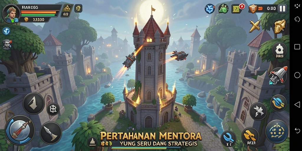 Tampilan gameplay seru dari RR33 menampilkan strategi menara bertahan.
