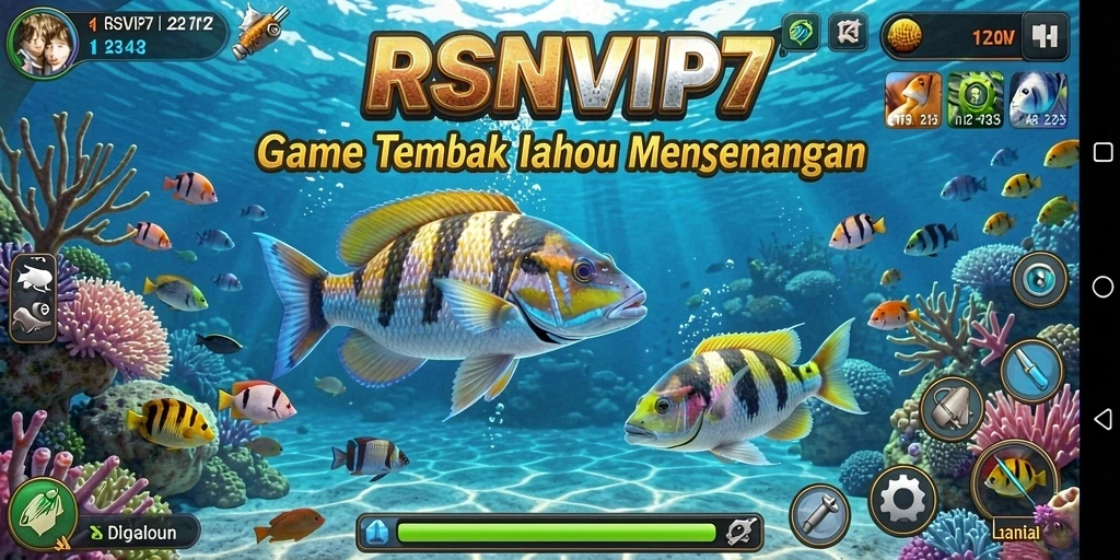 Tampilan gameplay seru dengan lautan dan ikan berwarna-warni di RSNVIP7.